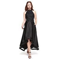 TS Couture Formal Evening Dress - Elegant A-line Jewel Asymmetrical Lace Satin with Lace Pleats