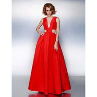 TS Couture Prom Formal Evening Dress - Sexy A-line V-neck Floor-length Taffeta with Sash / Ribbon Pleats