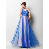 TS Couture Prom Formal Evening Dress - Lace-up A-line Spaghetti Straps Floor-length Tulle with Beading Criss Cross