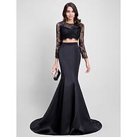 TS Couture Formal Evening Dress - Two Pieces Trumpet / Mermaid Jewel Sweep / Brush Train Lace Satin with Lace