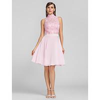 TS Couture Cocktail Party / Homecoming / Prom Dress - Short Plus Size / Petite A-line High Neck Knee-length Chiffon / Lace with Appliques / Beading