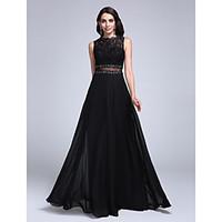 TS Couture Formal Evening Dress - See Through A-line Bateau Floor-length Chiffon Lace with Appliques Beading Lace