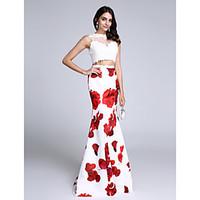 TS Couture Prom Formal Evening Dress - Two Pieces Trumpet / Mermaid Jewel Sweep / Brush Train Satin with Lace Pattern / Print