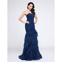 TS Couture Prom Formal Evening Dress - Sexy Fit Flare Sweetheart Sweep / Brush Train Tulle with Criss Cross Ruching