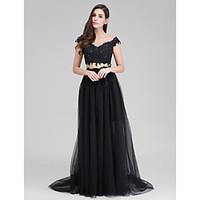 TS Couture Prom Formal Evening Dress - Two Pieces A-line Sweetheart Sweep / Brush Train Tulle with Appliques