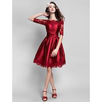 TS Couture Prom Cocktail Party Dress Plus Size / Petite Ball Gown Bateau Knee-length Satin with Appliques / Sash / Ribbon / Ruching