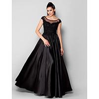 TS Couture Formal Evening Dress - See Through A-line Princess Scoop Floor-length Stretch Satin with Appliques Beading