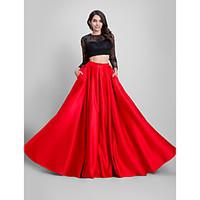 TS Couture Prom Formal Evening Dress - Two Pieces A-line Jewel Sweep / Brush Train Lace Satin with Lace
