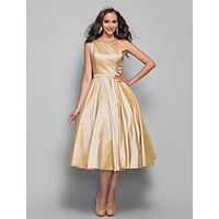 TS Couture Cocktail Party / Homecoming / Prom Dress - Elegant Plus Size / Petite A-line / Princess One Shoulder Tea-length Taffeta withSash / Ribbon