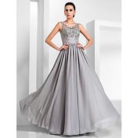 TS Couture Formal Evening Military Ball Dress - Vintage Inspired Elegant A-line Princess V-neck Floor-length Chiffon Tulle withAppliques