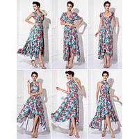 TS Couture Prom Formal Evening Dress - Convertible Dress Sheath / Column V-neck Tea-length Knit with Pattern / Print Pleats