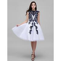 TS Couture Cocktail Party Prom Dress - Color Block A-line High Neck Knee-length Tulle with Appliques