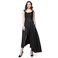 TS Couture Formal Evening Black Tie Gala Dress - Celebrity Style High Low A-line Jewel Asymmetrical Satin with Pockets Sequins