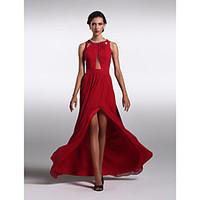 TS Couture Prom Formal Evening Dress - Beautiful Back Sheath / Column Jewel Floor-length Chiffon with Pleats Split Front