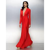 TS Couture Formal Evening Dress - Sexy Sheath / Column V-neck Floor-length Jersey with Ruching