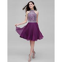 TS Couture Prom Dress - Sparkle Shine A-line High Neck Knee-length Chiffon with Beading Crystal Detailing