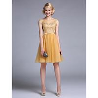 TS Couture Cocktail Party Prom Dress - See Through A-line Bateau Knee-length Tulle with Appliques Sash / Ribbon