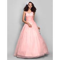 TS Couture Prom Formal Evening Dress - Open Back Ball Gown Straps Floor-length Organza with Beading Criss Cross Ruching