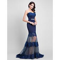 TS Couture Formal Evening Dress - See Through Fit Flare Sweetheart Sweep / Brush Train Tulle Jersey with Beading Lace Sash / Ribbon