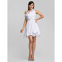 TS Couture Cocktail Party Homecoming Prom Dress - Short A-line One Shoulder Short / Mini Chiffon withPearl Detailing Ruffles Side Draping