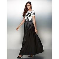 TS Couture Formal Evening Dress - Color Block A-line Scoop Ankle-length Satin with Appliques