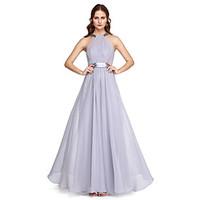 TS Couture Prom Formal Evening Dress - Elegant A-line High Neck Ankle-length Charmeuse with Beading Bow(s) Sash / Ribbon Pleats