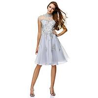 TS Couture Cocktail Party Company Party Dress - See Through A-line High Neck Knee-length Organza with Appliques Beading