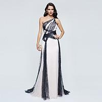 TS Couture Formal Evening Dress - Color Block Celebrity Style A-line One Shoulder Sweep / Brush Train Sequined with Sequins Pleats