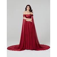 TS Couture Formal Evening Dress - Beautiful Back A-line Off-the-shoulder Court Train Chiffon with Beading Pleats