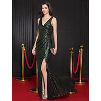 TS Couture Prom Formal Evening Dress - Sparkle Shine Trumpet / Mermaid V-neck Sweep / Brush Train Sequined with Sequins