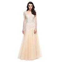 TS Couture Prom Formal Evening Dress - Elegant A-line V-neck Floor-length Tulle with Beading