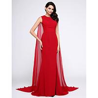 TS Couture Formal Evening Dress - Elegant Trumpet / Mermaid Jewel Watteau Train Chiffon with Ruching