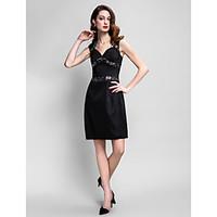 TS Couture Cocktail Party Dress - Little Black Dress Sheath / Column Queen Anne Knee-length Stretch Satin with Sequins