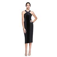 TS Couture Cocktail Party Prom Dress - Ivanka Style Celebrity Style Little Black Dress Sheath / Column Halter Tea-lengthMatte Satin