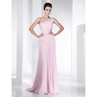 TS Couture Prom Formal Evening Dress - Elegant Celebrity Style Sheath / Column One Shoulder Sweep / Brush Train Chiffon withBeading