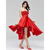 TS Couture Cocktail Party Dress - Open Back A-line Sweetheart Asymmetrical Satin with Appliques Beading Sash / Ribbon Ruching