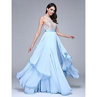 TS Couture Prom Formal Evening Dress - See Through A-line Jewel Floor-length Chiffon with Beading Sash / Ribbon