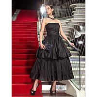 TS Couture Formal Evening Military Ball Dress - Vintage Inspired 1950s Celebrity Style A-line Strapless Tea-length Taffeta with Draping