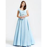 TS Couture Formal Evening Dress - Vintage Inspired A-line Queen Anne Floor-length Satin with Beading Pockets Pleats