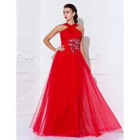 TS Couture Formal Evening Military Ball Dress - Open Back Sheath / Column High Neck Floor-length Tulle withAppliques Beading Crystal