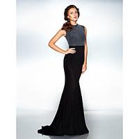 TS Couture Formal Evening Dress - Celebrity Style Elegant Trumpet / Mermaid Jewel Sweep / Brush Train Jersey with Pleats