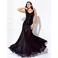 TS Couture Prom Dress - See Through A-line V-neck Floor-length Chiffon Sequined with Sequins