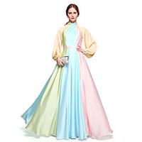 TS Couture Formal Evening Dress - Color Block Color Gradient Celebrity Style Elegant A-line High Neck Floor-length Chiffon with Sash