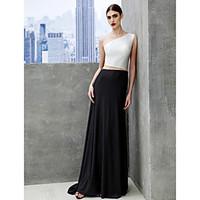 TS Couture Prom Formal Evening Black Tie Gala Dress - Color Block A-line Bateau Sweep / Brush Train Tulle Jersey with Pleats