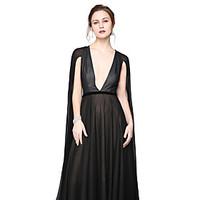 TS Couture Formal Evening Dress - Elegant Celebrity Style A-line V-neck Floor-length Chiffon with Sash / Ribbon Pleats