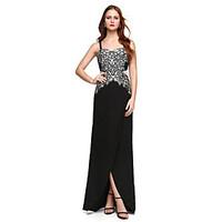 TS Couture Formal Evening Dress - Elegant Sheath / Column Spaghetti Straps Floor-length Chiffon Lace with Lace Pleats