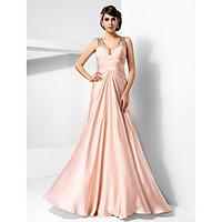 TS Couture Prom / Formal Evening / Military Ball Dress - Sexy Plus Size / Petite Sheath / Column V-neck Floor-length Satin Chiffon with Beading /