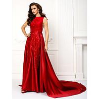 TS Couture Prom Formal Evening Dress - Elegant A-line Jewel Chapel Train Satin with Appliques