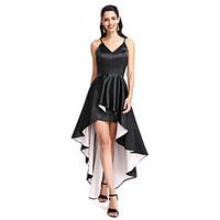 TS Couture Cocktail Party Prom Dress - Little Black Dress A-line Spaghetti Straps Asymmetrical Stretch Satin with Pleats