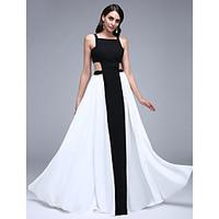 TS Couture Prom Formal Evening Dress - Color Block A-line Square Floor-length Chiffon with Pleats